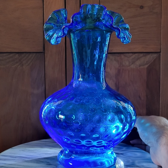 Fenton Blue Glass Polka Dot Vase - Picture 3 of 14